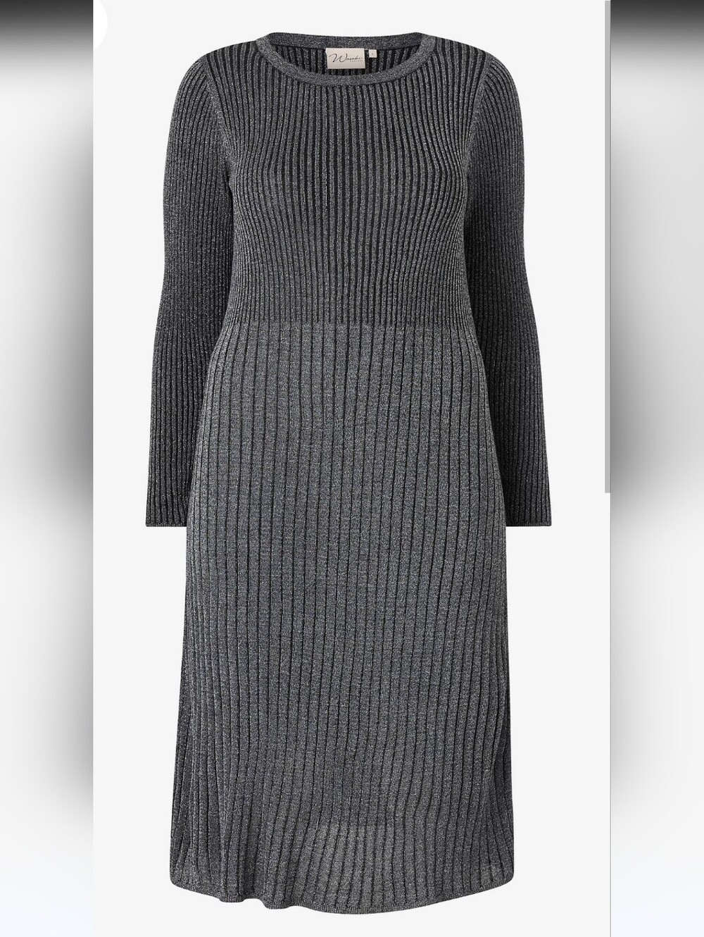 Wasabi Concept Ribbed Knit Long Sleeve Midi Dress - Gray